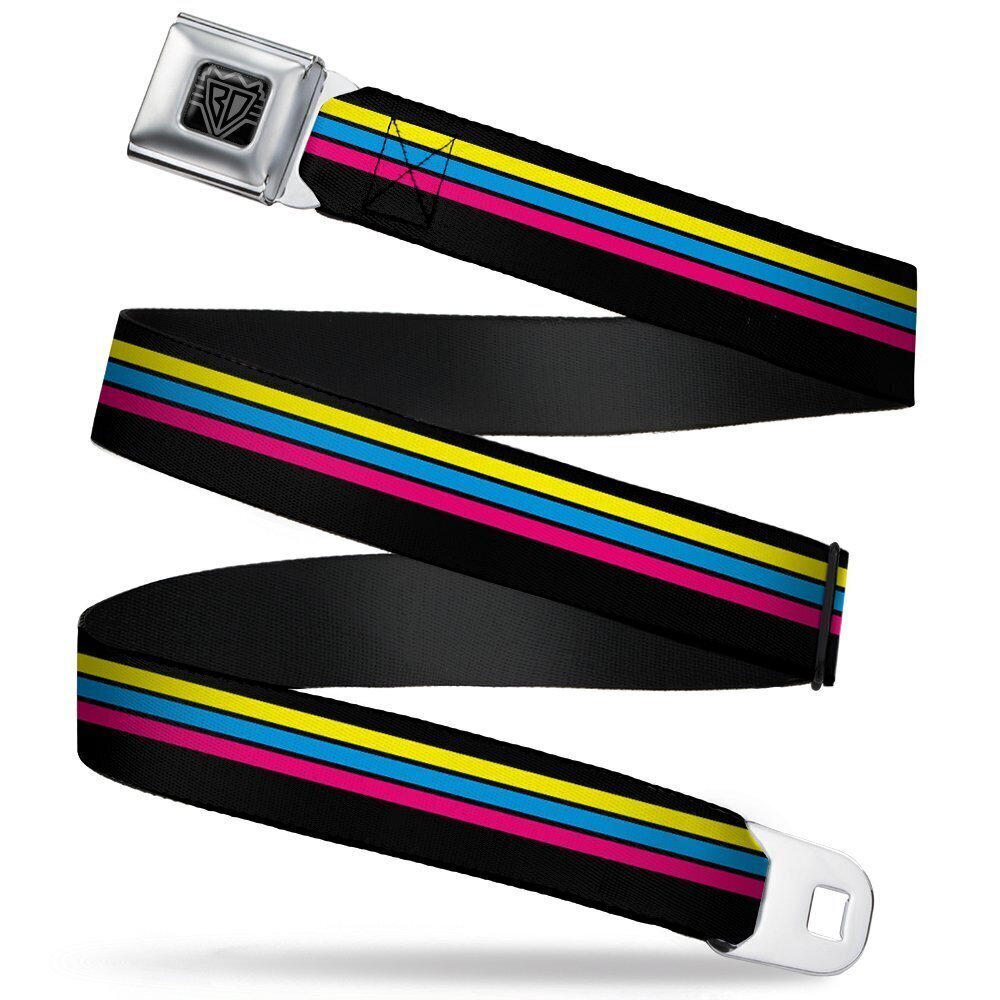 7465 Seatbelt Belt Racing Stripes Black/Yellow/Blue/Pink 1.0" Wide